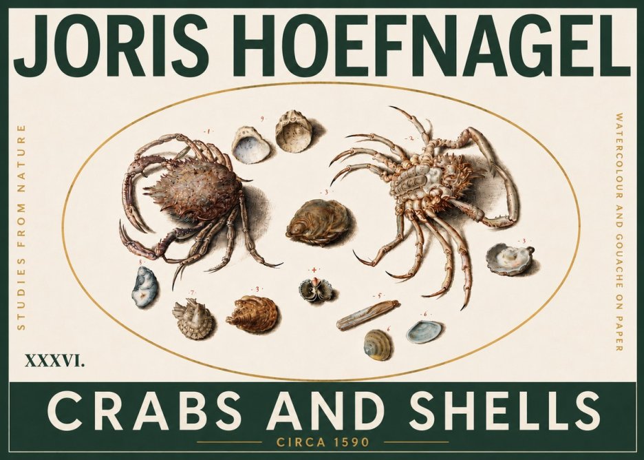 Joris Hoefnagel Crabs and Shells - Studies from Nature No5 - Póster