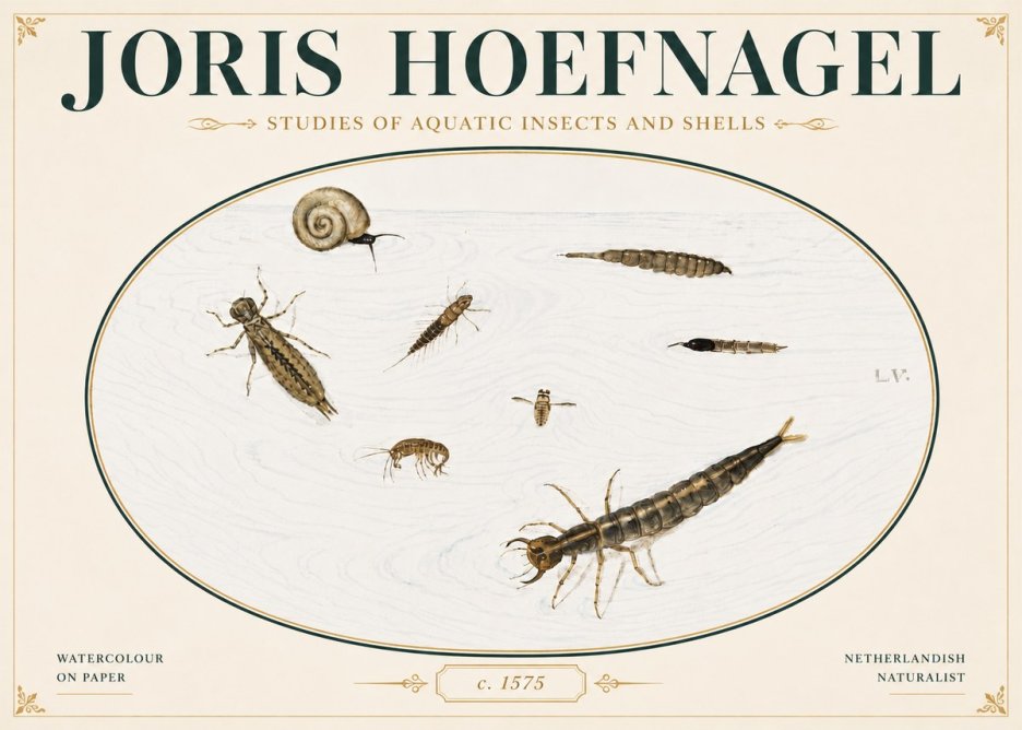 Joris Hoefnagel Studies of Aquatic Insects and Shells No4 - Póster