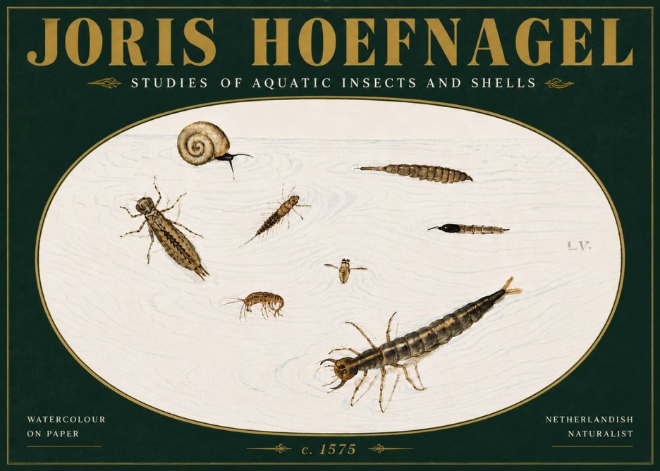 Joris Hoefnagel Studies of Aquatic Insects and Shells No5 - Póster