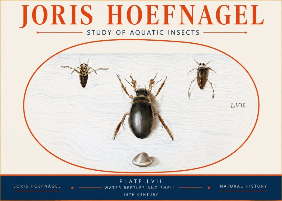 Joris Hoefnagel Water Beetles and Shell No4 - Póster