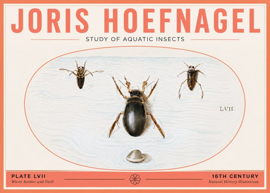 Joris Hoefnagel Water Beetles and Shell No5 - Póster