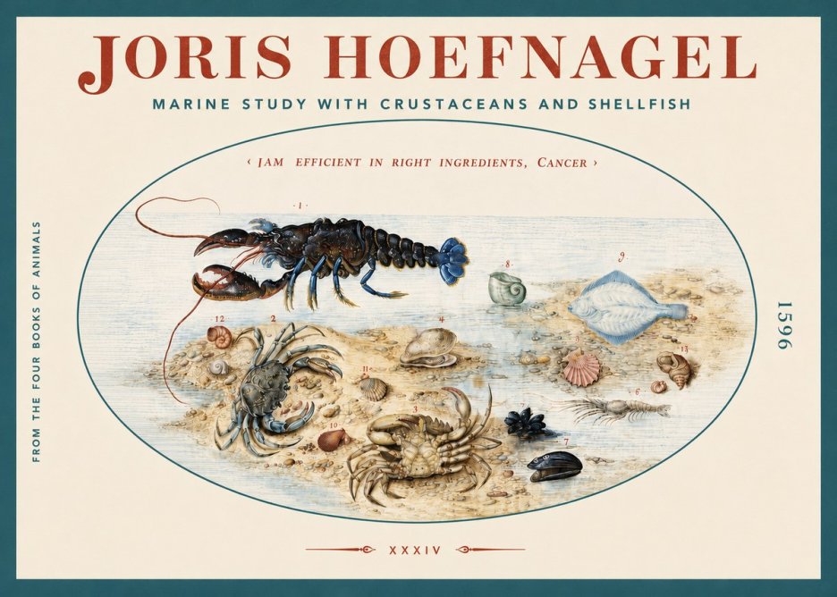Joris Hoefnagel Marine Study with Crustaceans and Shellfish No3 - Póster