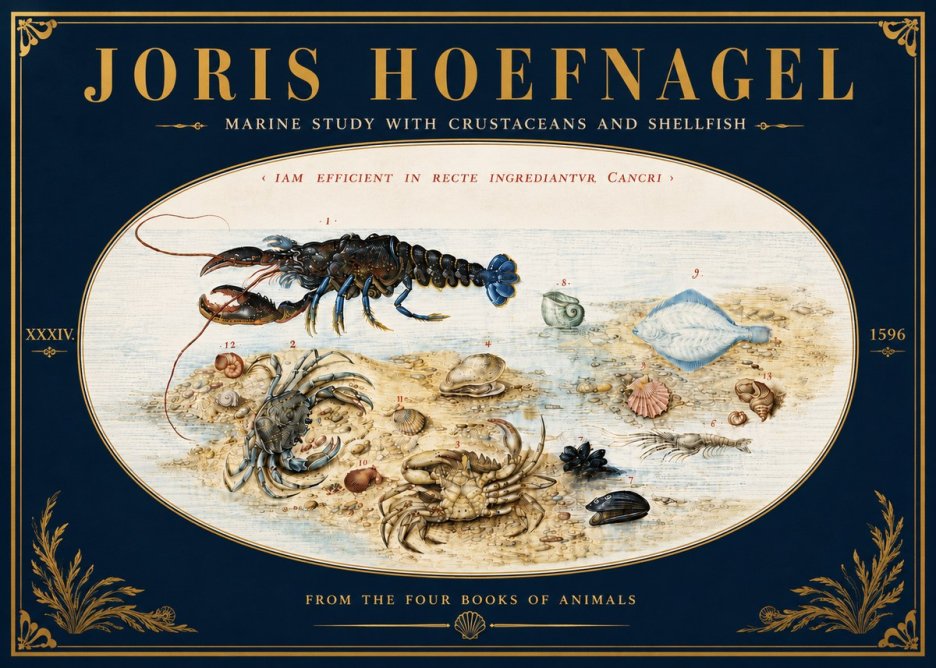 Joris Hoefnagel Marine Study with Crustaceans and Shellfish No6 - Póster