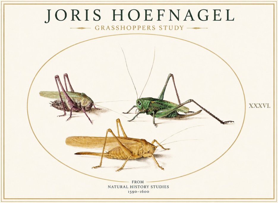 Joris Hoefnagel Grasshoppers Study No1 - Póster