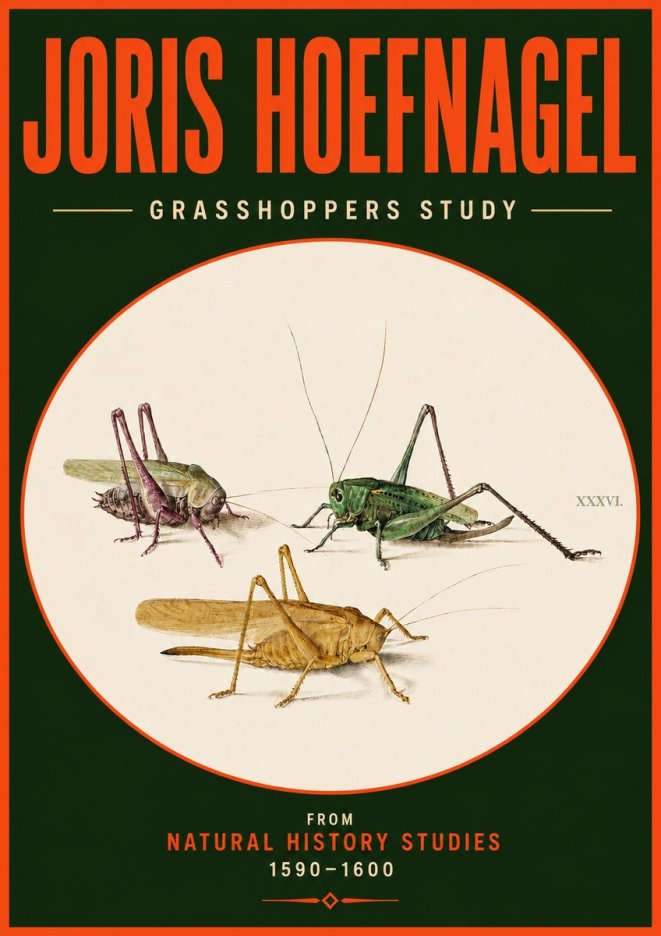 Joris Hoefnagel Grasshoppers Study No4 - Póster