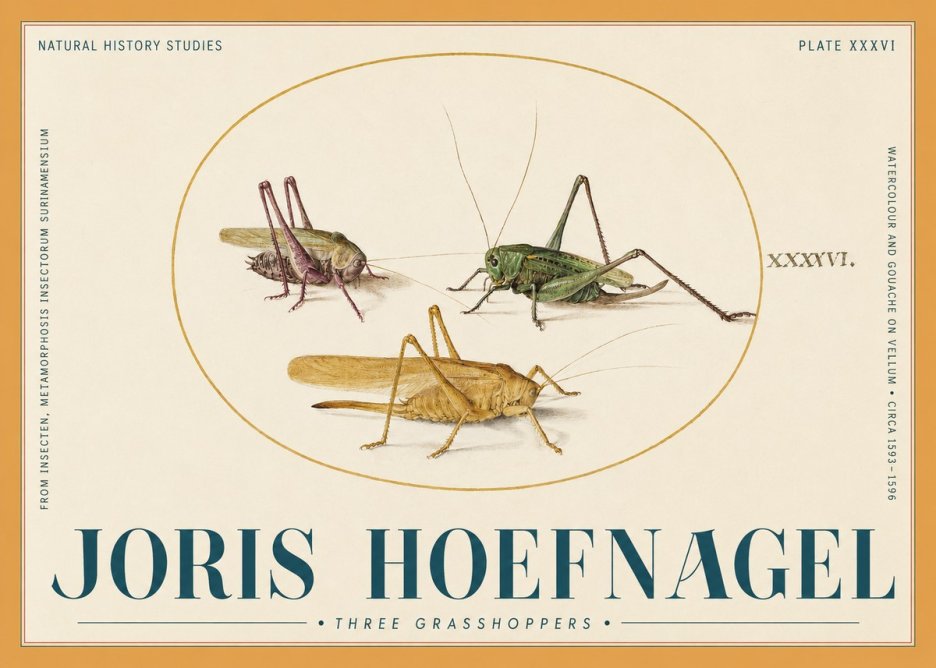 Joris Hoefnagel Grasshoppers Study No6 - Póster