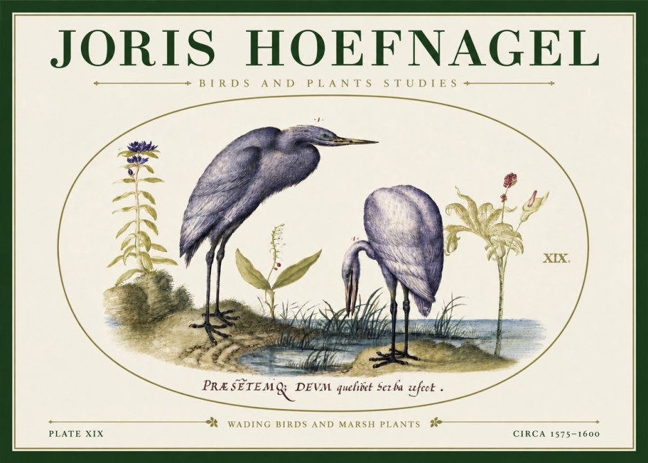 Joris Hoefnagel Wading Birds and Marsh Plants No3 - Póster