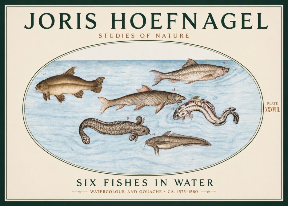 Joris Hoefnagel Six Fishes in Water II No3 - Póster