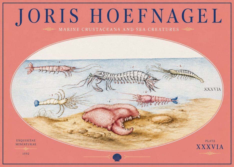 Joris Hoefnagel Marine Crustaceans and Sea Creature No4 - Póster