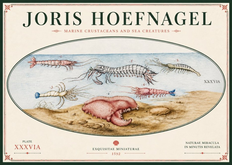 Joris Hoefnagel Marine Crustaceans and Sea Creature No6 - Póster