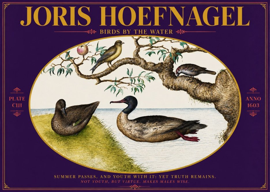 Joris Hoefnagel Ducks and Passerines with Apple Tree No6 - Póster