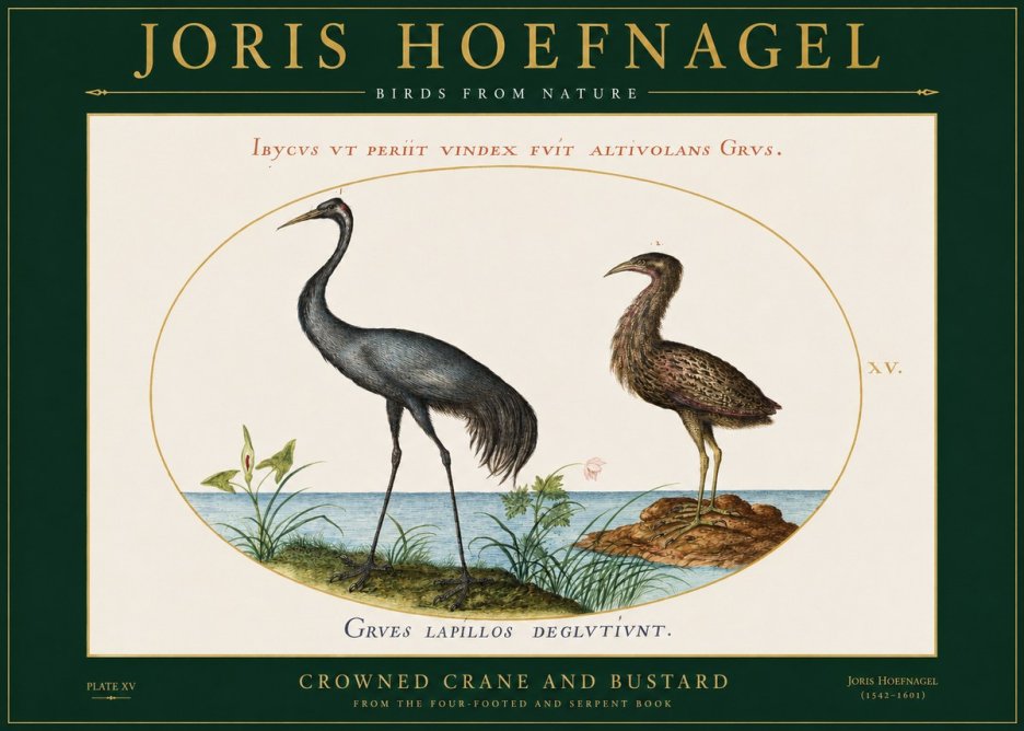 Joris Hoefnagel Crowned Crane and Bustard No2 - Póster
