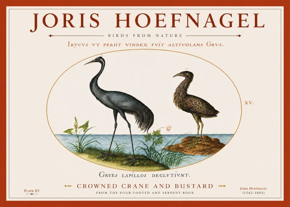 Joris Hoefnagel Crowned Crane and Bustard No3 - Póster