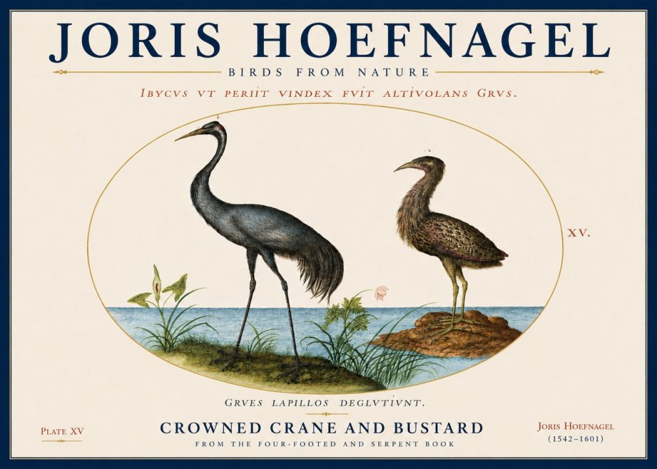 Joris Hoefnagel Crowned Crane and Bustard No4 - Póster