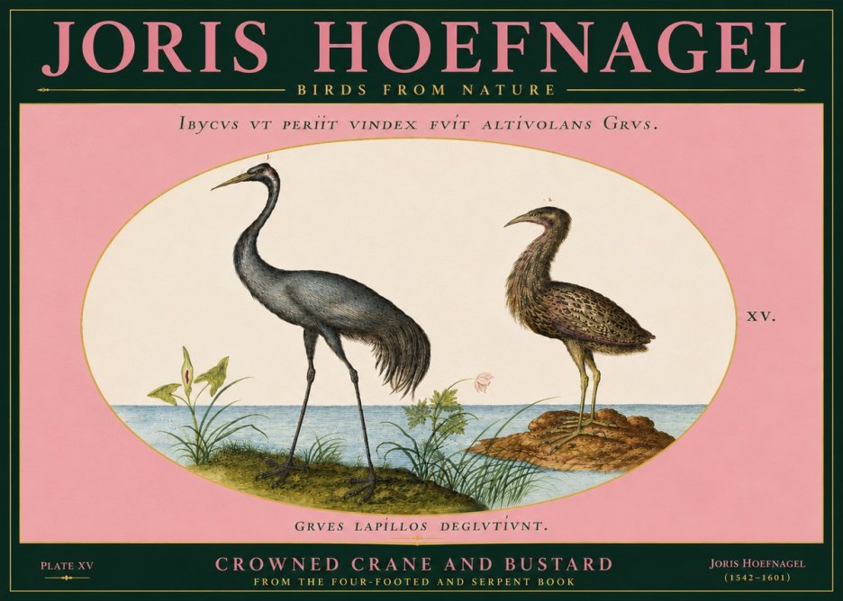 Joris Hoefnagel Crowned Crane and Bustard No5 - Póster