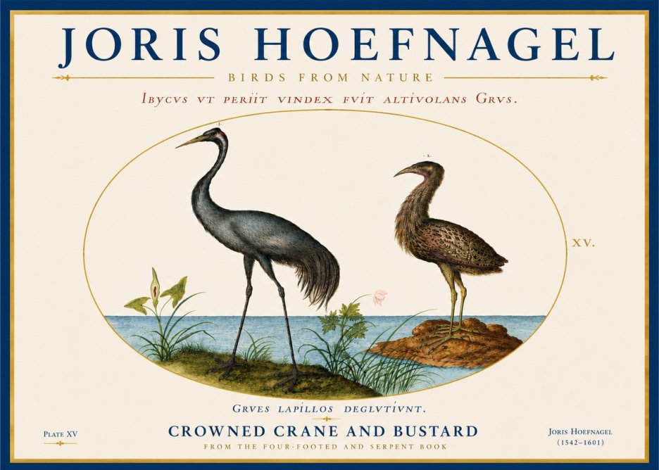 Joris Hoefnagel Crowned Crane and Bustard No6 - Póster
