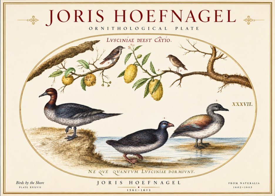 Joris Hoefnagel Plate Xxxvii from the Four Books of Birds No6 - Póster