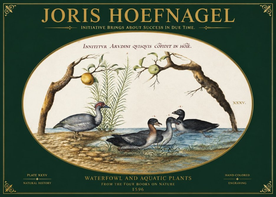 Joris Hoefnagel Waterfowl and Aquatic Plants No2 - Póster