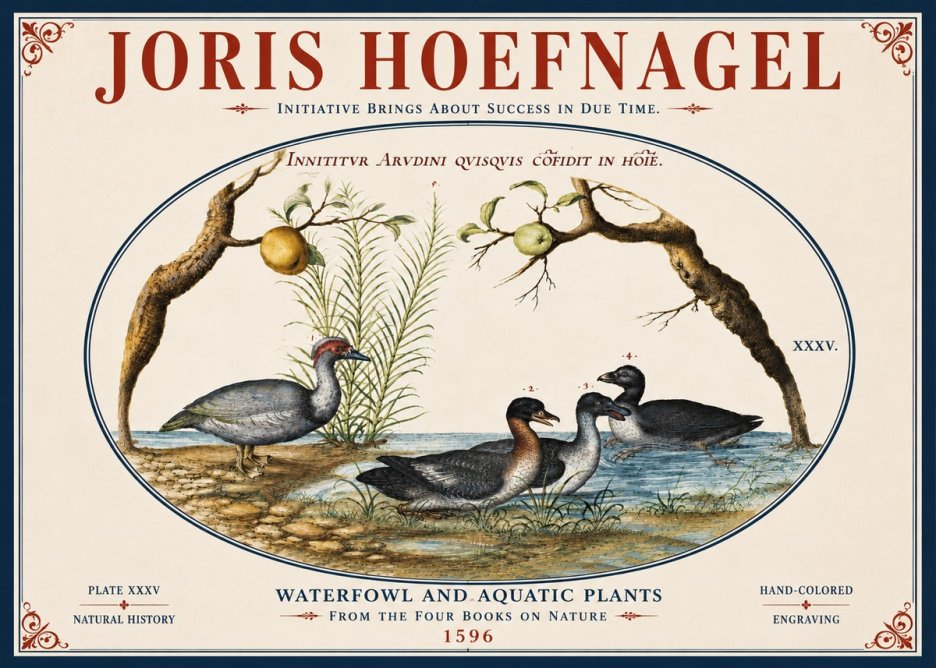 Joris Hoefnagel Waterfowl and Aquatic Plants No5 - Póster