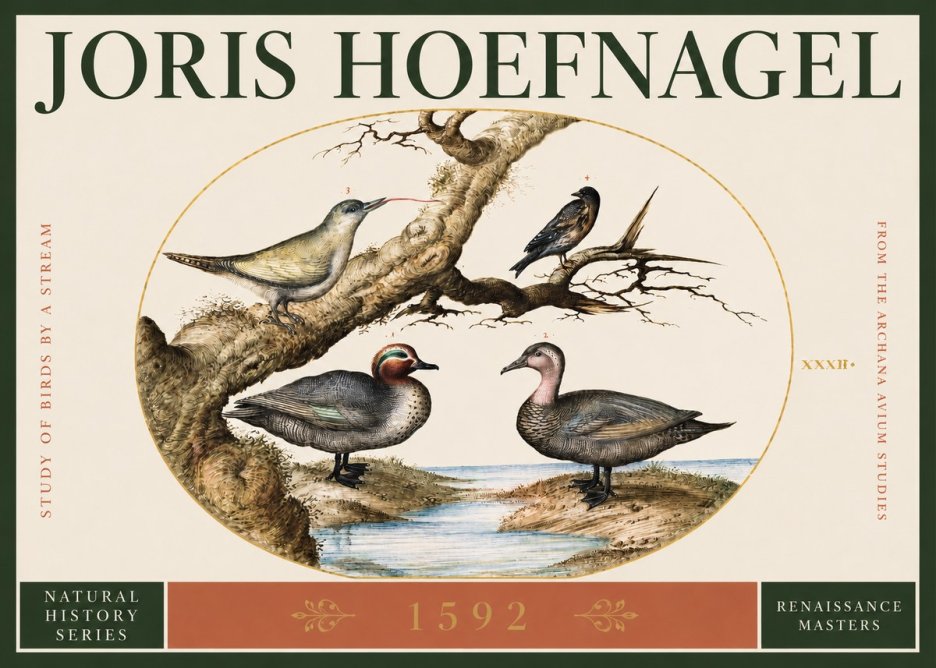 Joris Hoefnagel Study of Birds by a Stream No2 - Póster