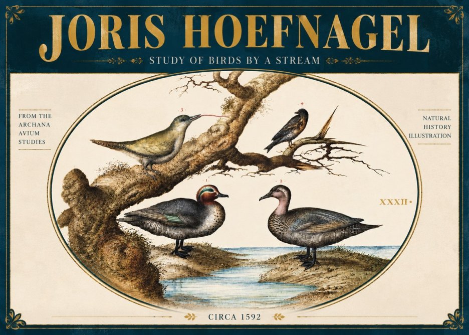 Joris Hoefnagel Study of Birds by a Stream No5 - Póster