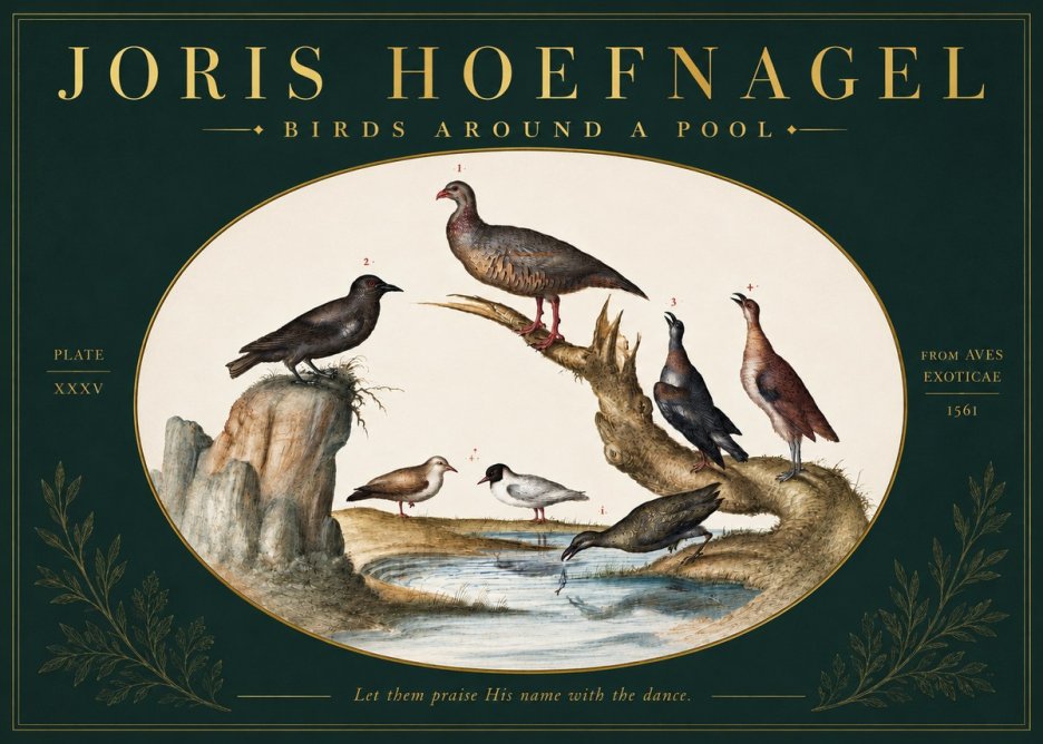 Joris Hoefnagel Birds Around a Pool No3 - Póster