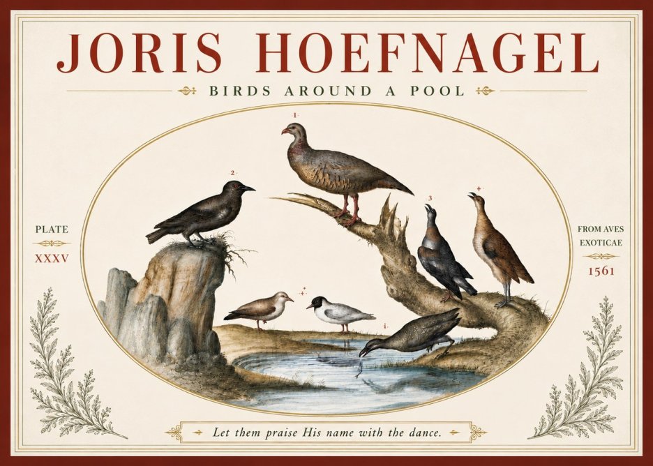 Joris Hoefnagel Birds Around a Pool No4 - Póster