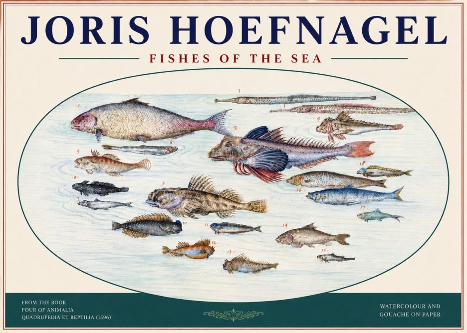 Joris Hoefnagel Fishes of the Sea III No4 - Póster