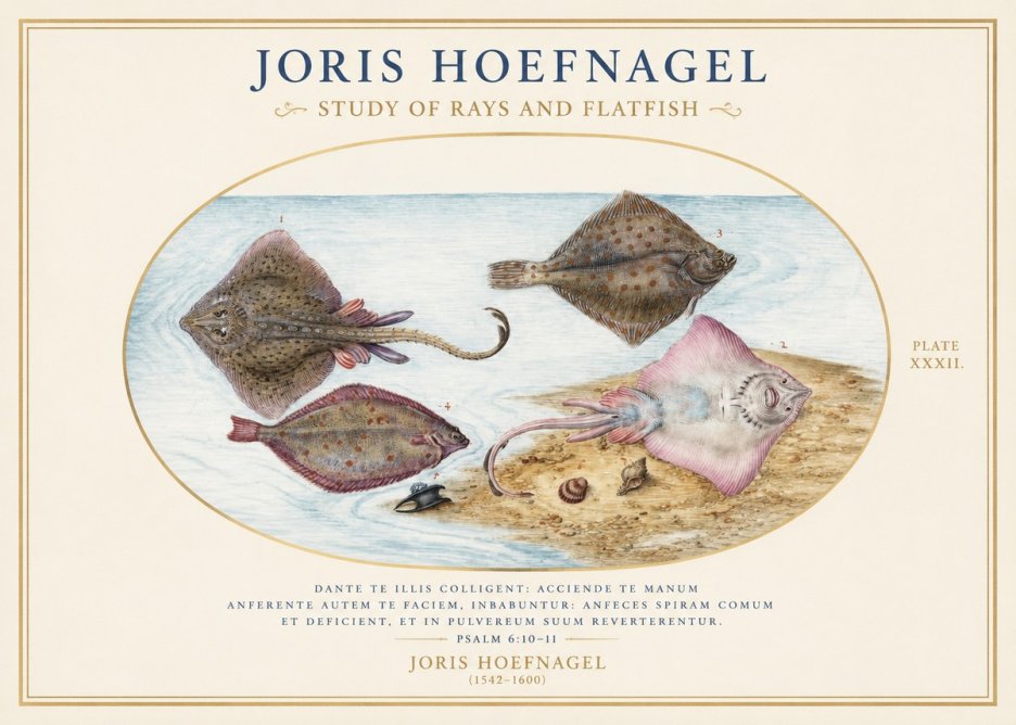 Joris Hoefnagel Study of Rays and Flatfish No1 - Póster