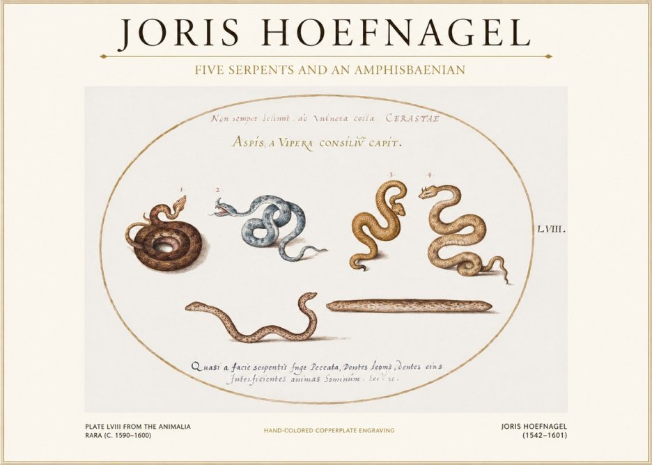 Joris Hoefnagel Five Serpents and an Amphisbaenian No1 - Póster