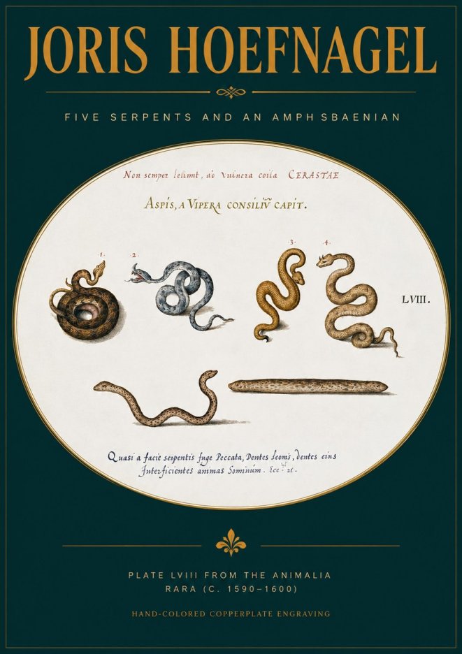 Joris Hoefnagel Five Serpents and an Amphisbaenian No2 - Póster