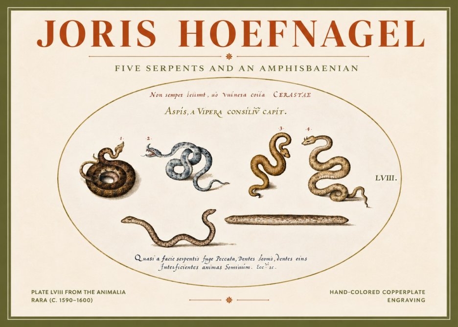 Joris Hoefnagel Five Serpents and an Amphisbaenian No4 - Póster