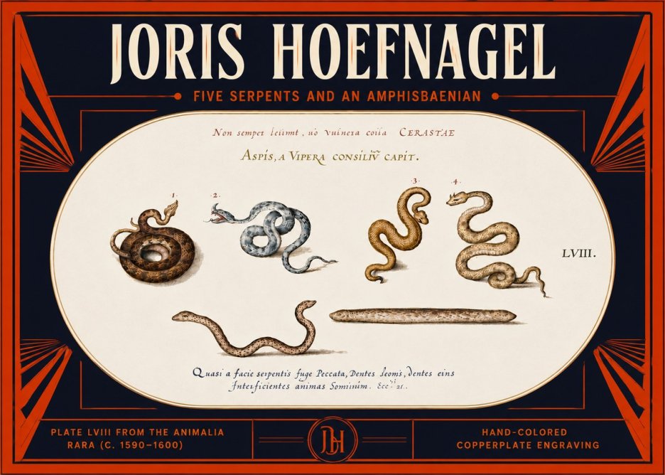 Joris Hoefnagel Five Serpents and an Amphisbaenian No5 - Póster