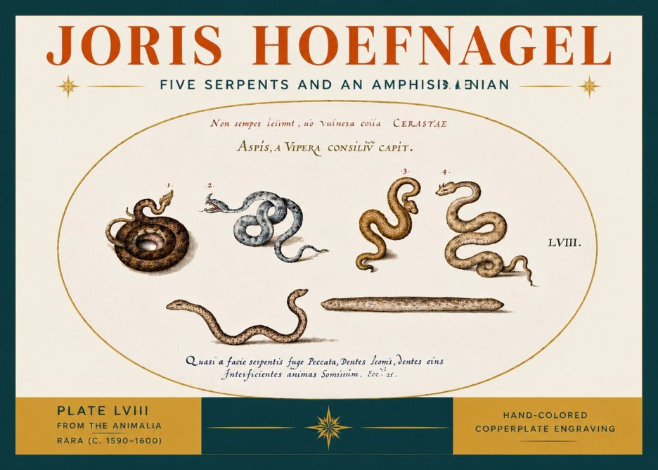 Joris Hoefnagel Five Serpents and an Amphisbaenian No6 - Póster