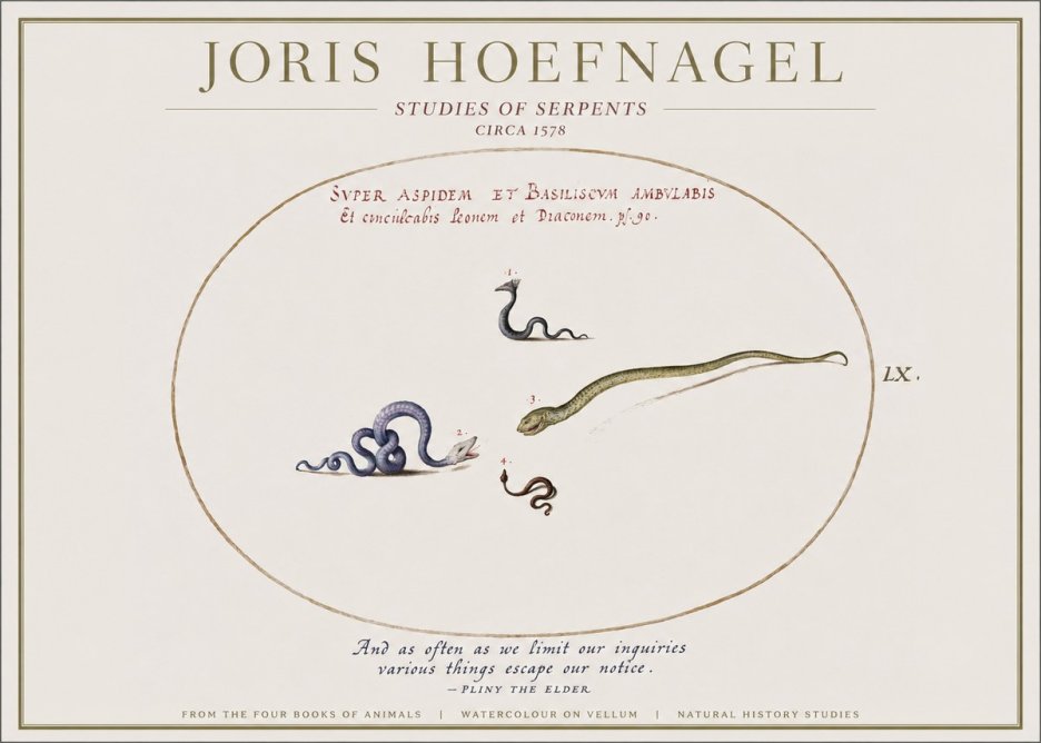 Joris Hoefnagel Studies of Serpents No1 - Póster