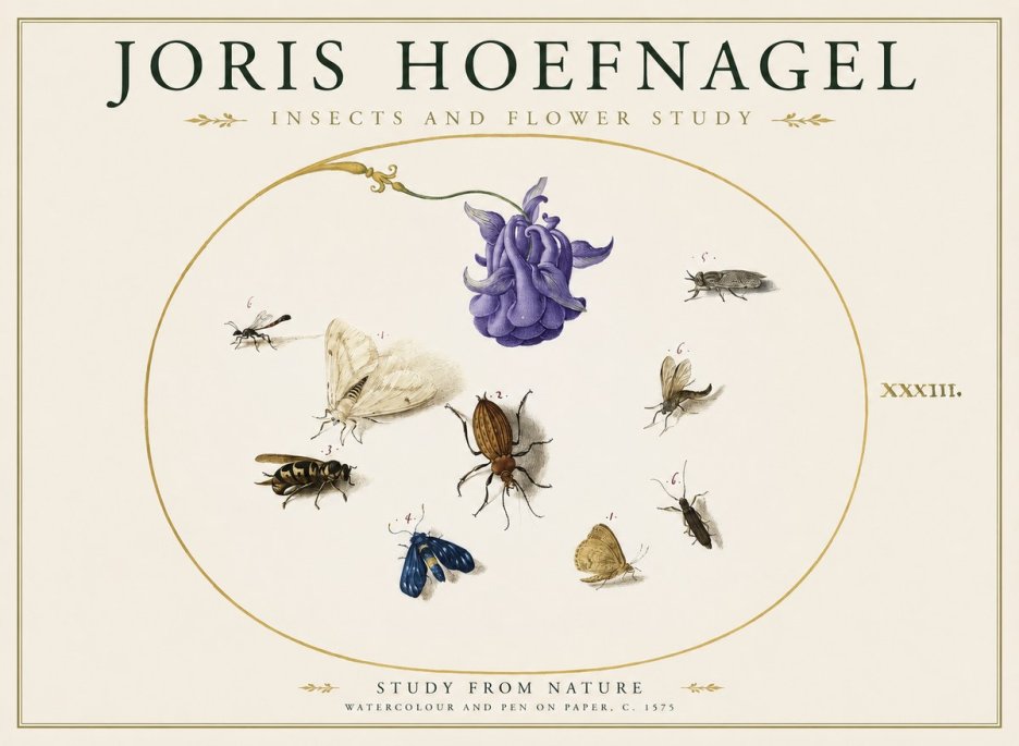 Joris Hoefnagel Studies of Insects and Flowers No2 - Póster
