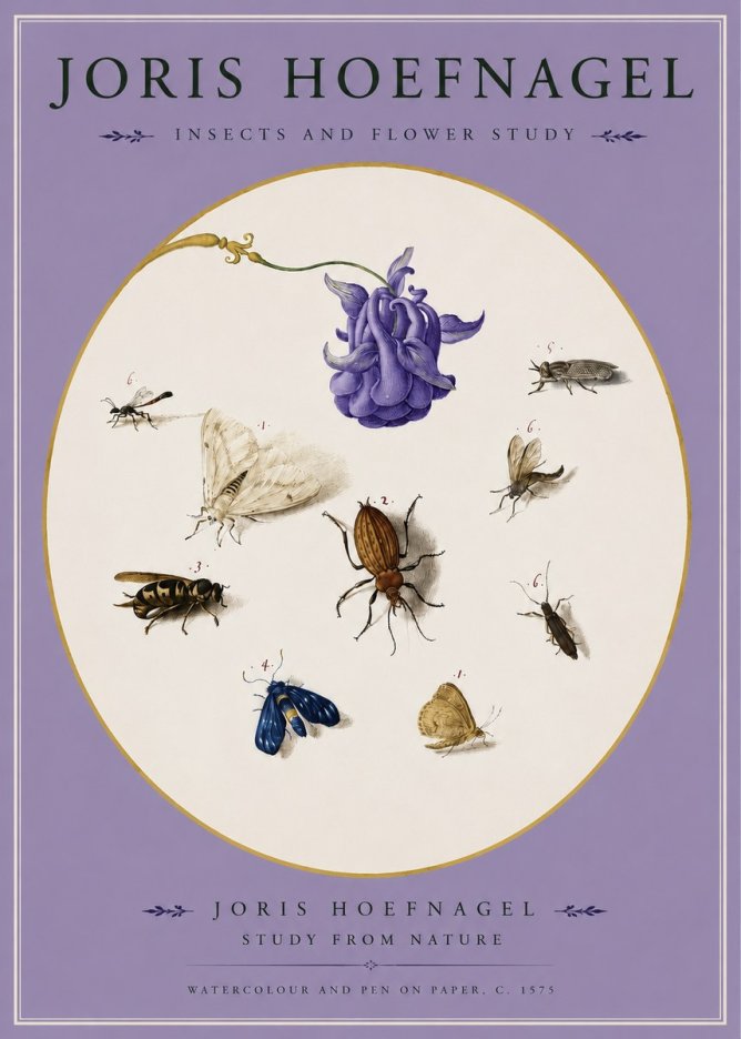 Joris Hoefnagel Studies of Insects and Flowers No3 - Póster