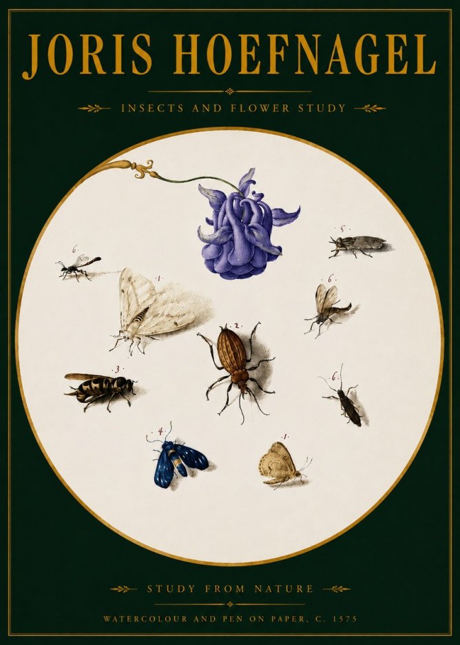 Joris Hoefnagel Studies of Insects and Flowers No4 - Póster