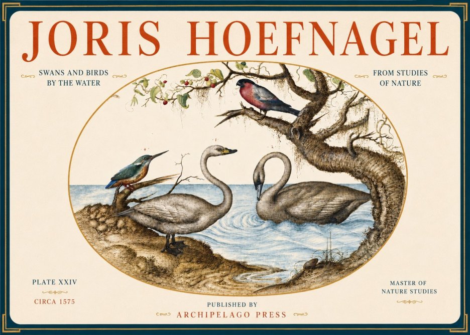 Joris Hoefnagel Swans and Birds by the Water No4 - Póster