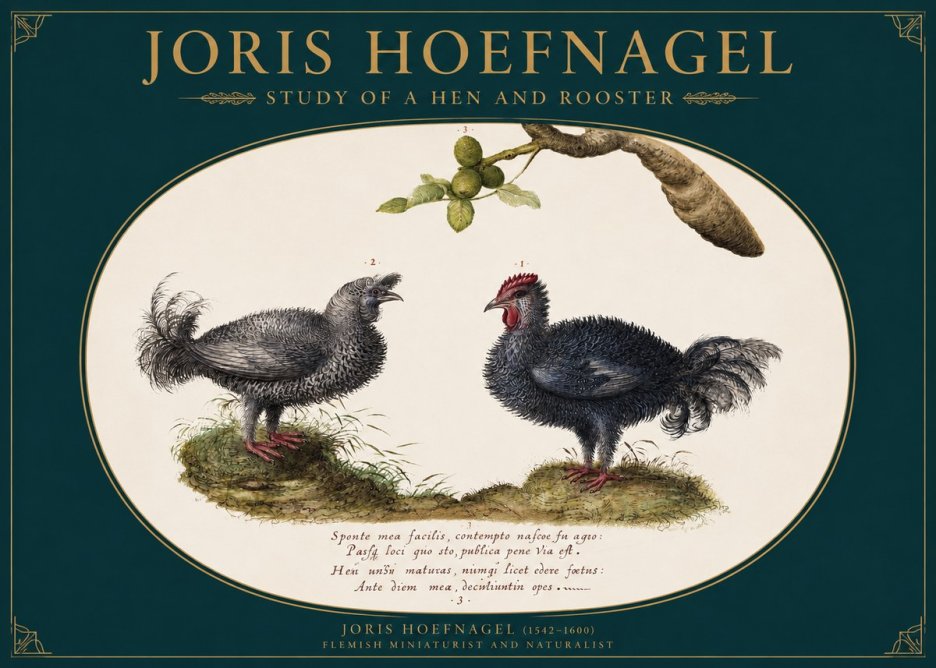 Joris Hoefnagel Study of a Hen and Rooster No2 - Póster