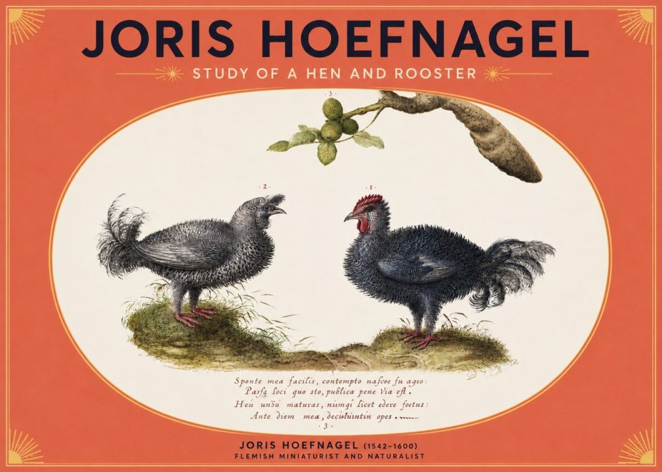 Joris Hoefnagel Study of a Hen and Rooster No3 - Póster