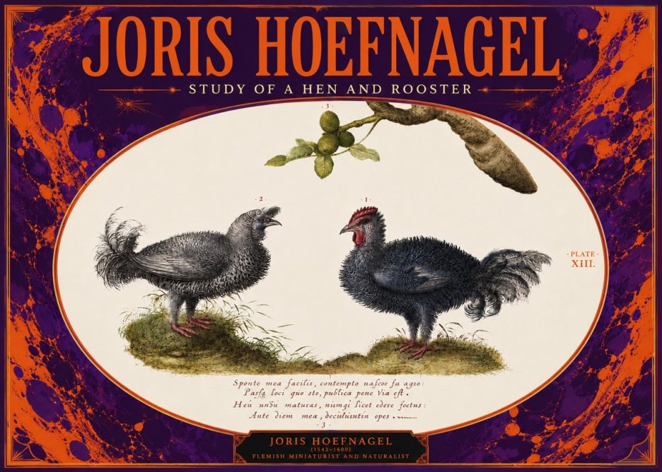 Joris Hoefnagel Study of a Hen and Rooster No4 - Póster