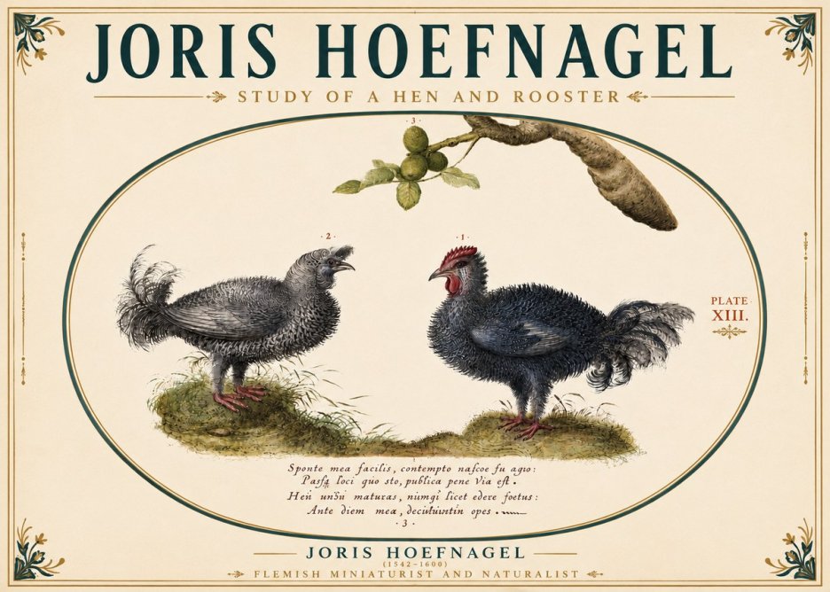 Joris Hoefnagel Study of a Hen and Rooster No6 - Póster