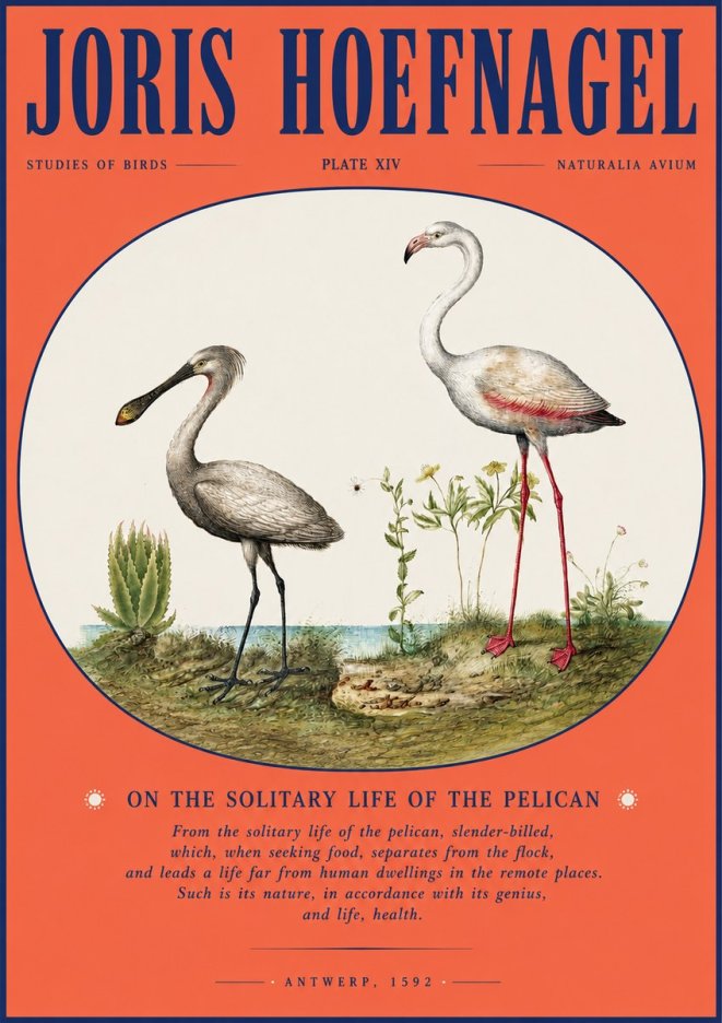 Joris Hoefnagel The Solitary Sanctuary of the Spoonbill and the Flamingo No4 - Póster