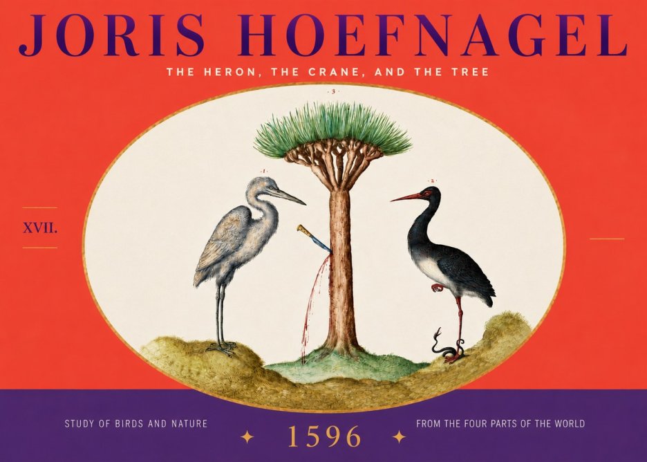 Joris Hoefnagel The Heron, the Crane, and the Tree No4 - Póster