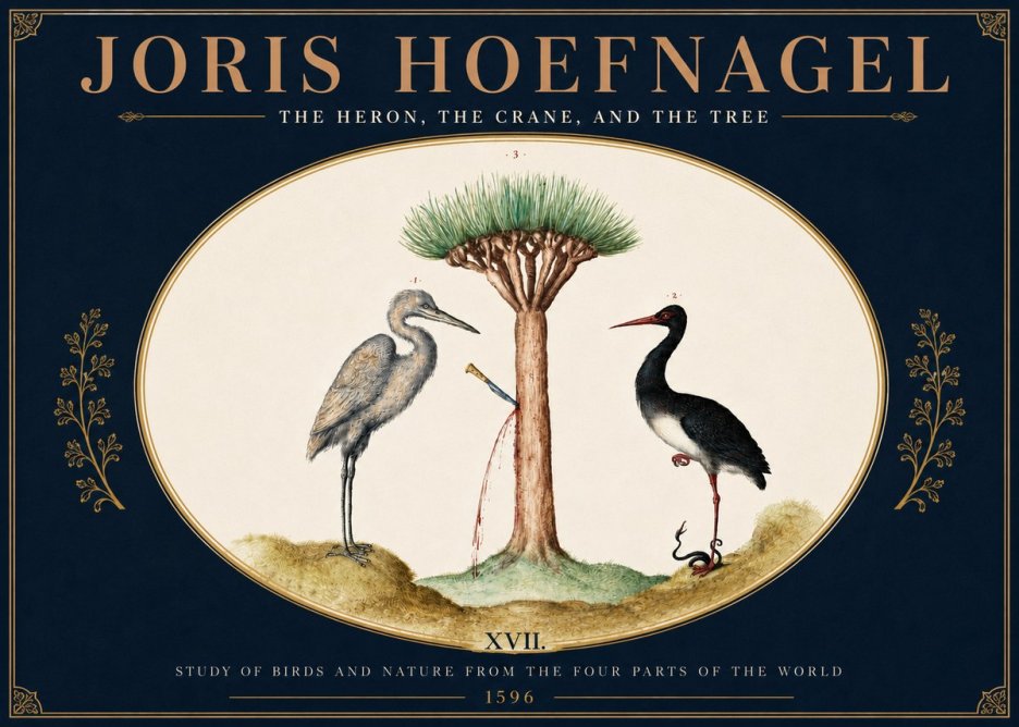 Joris Hoefnagel The Heron, the Crane, and the Tree No5 - Póster