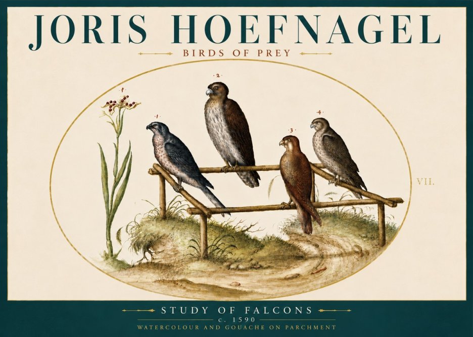 Joris Hoefnagel Study of Falcons No5 - Póster