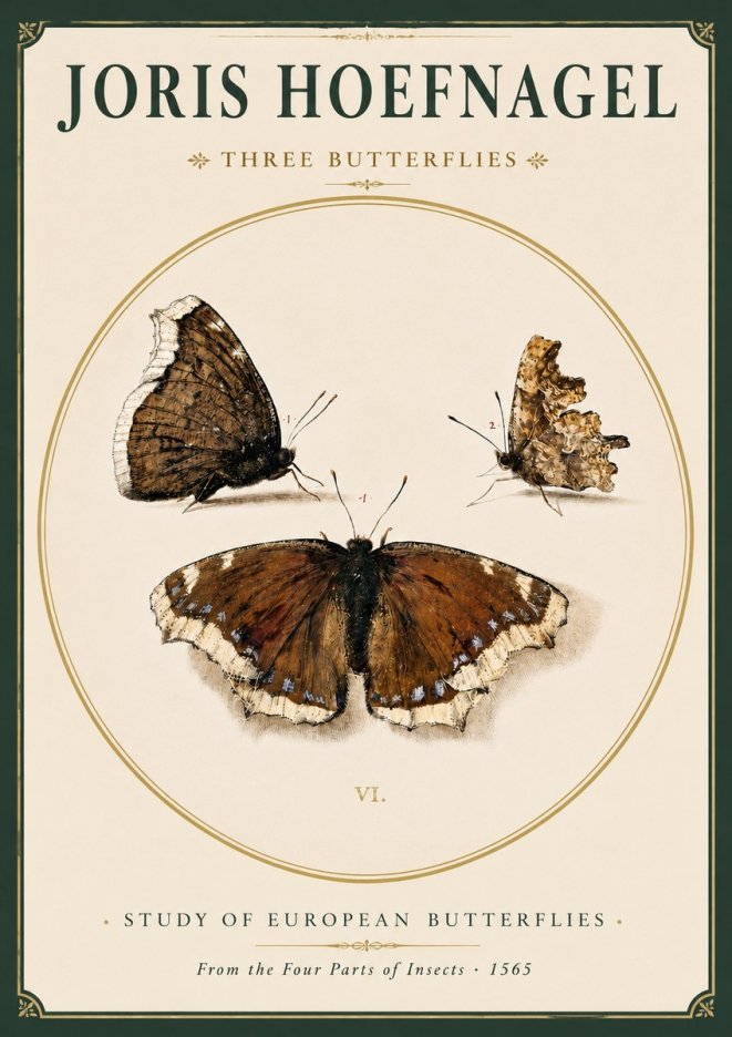 Joris Hoefnagel Three Butterflies I No3 - Póster