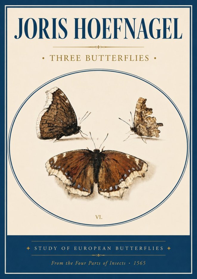 Joris Hoefnagel Three Butterflies I No4 - Póster