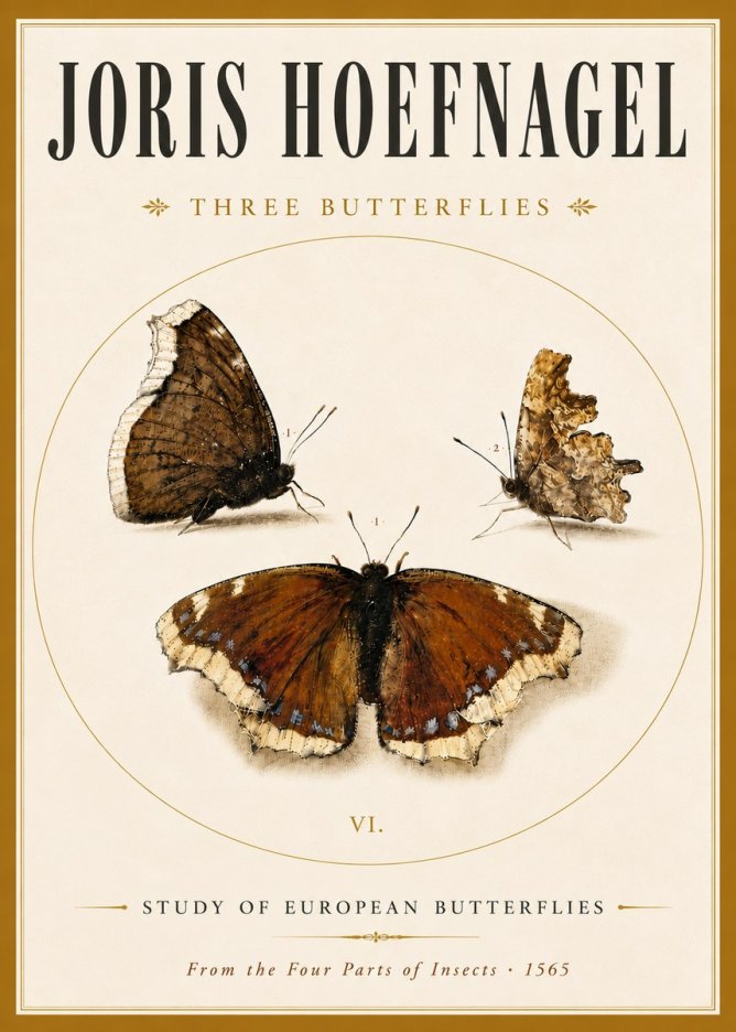 Joris Hoefnagel Three Butterflies I No6 - Póster